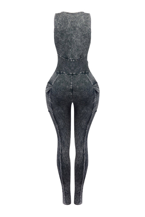 Nicole Mineral Washed Zip Up Sleeveless Jumpsuit